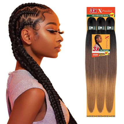 Cheveux tressés pré-étirés Sensationnel X-pression - tresse 3x 58 pouces tout kanekalon ignifuge synthétique pour tresses africaines et torsades (1 paquet, SM1B/30)