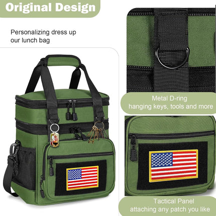 Double Deck Insulated Lunch Box, Expandable Large Lunch Bag Leakproof Cooler Bag Lunch Pail for Men Women Adults Work Shifts Travel Daytrip,16L,Army Green