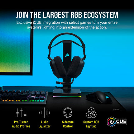 Auriculares para juegos multiplataforma inalámbricos Corsair HS80 RGB - Dolby Atmos - Diseño ligero y cómodo - Micrófono con calidad de transmisión - Compatible con iCUE - PC, Mac, PS5, PS4 - Negro