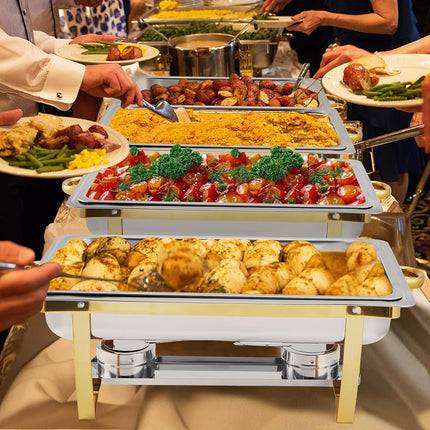 Garvee Chafing Dishes for Buffet Set of 2, 8Qt Stainless Steel Chafers and Buffet Warmers Set with Lid, Rectangular Chafing Dishes for Parties, Serving Food Warmer for Wedding Banquet Catering, Silver