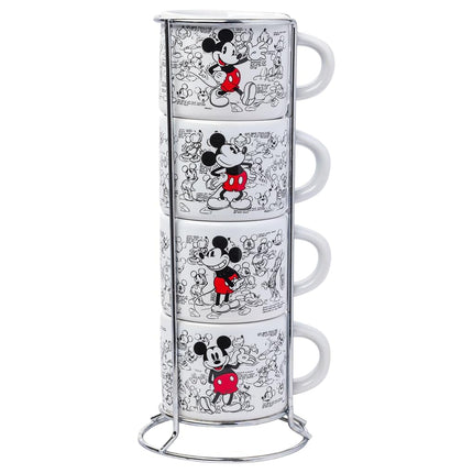 Silver Buffalo Disney Mickey Mouse Vintage Sketches Juego de 4 Tazas de Espresso Apilables de Cerámica, 3 Onzas