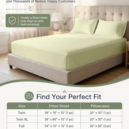 Lane Linen - Fitted Sheet Set - 100% Organic Cotton, Ultra Soft Percale Weave, 2 Piece (1 Fitted Sheet 15" Deep & 1 Pillowcase) - Twin, Vanilla