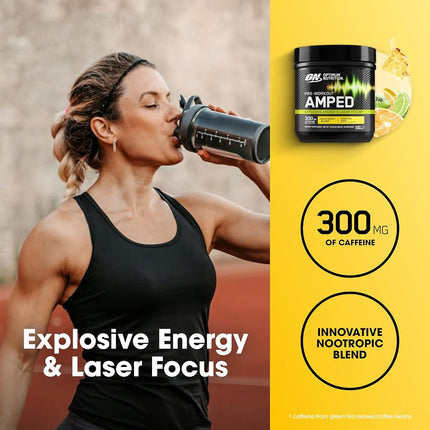 Optimum Nutrition Amped Pre-Workout, Tropical Fury, High-Stim, 300g Caffeine, 6g L-Citrulline, 3.5g Beta Alanine, 890mg Electrolytes, Patented Neumentix Nootropic