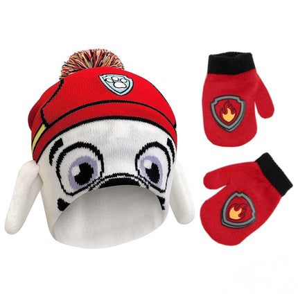 Nickelodeon boys Winter Hat and Mittens Set, Paw Patrol Chase Marshall Toddler Beanie for Ages 2-4, Marshall Design, 2-4T