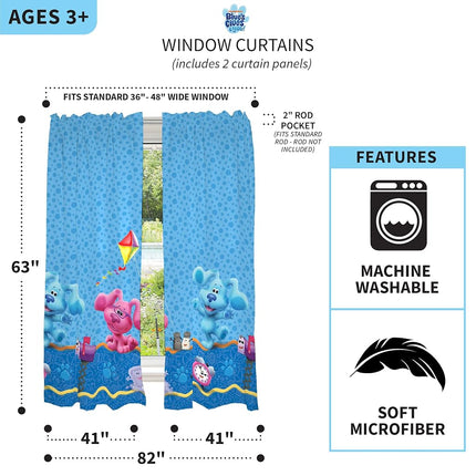 Franco Kids Room Window Curtain Panels Drapes Set, 82 in x 63 in, Blues Clues