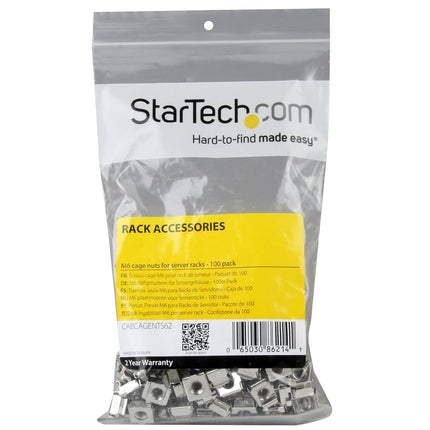 StarTech.com M6 Cage Nuts - 100 Pack - M6 Mounting Cage Nuts for Server Rack & Cabinet (CABCAGENTS62)