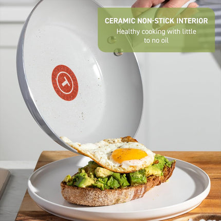 Sartén para saltear antiadherente de cerámica T-FAL Refresh con tapa de 5 cuartos, fabricado sin PFOA ni PTFE, apto para horno y asador hasta 177 °C, sartén, mango que se mantiene frío, ollas y sartenes, verde menta