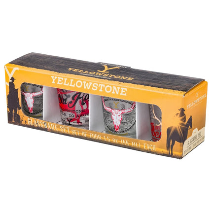Silver Buffalo Yellowstone Ranch Montana, 4 Pack Mini Glass Set, 1.5oz