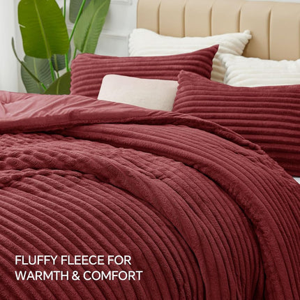 BEDELITE Fleece Twin Comforter Set -Super Soft & Warm Fluffy Burgundy Bedding, Luxury Fuzzy Heavy Bed Set for Winter with 1 Pillow case