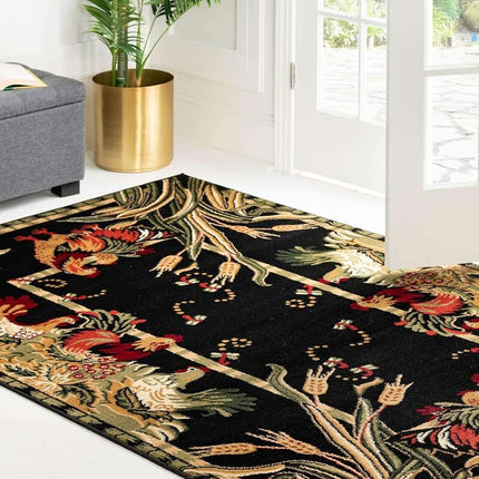 Alfombra Unique Loom Barnyard Collection - Granja (4' 1" x 6' 1" Rectangular, Negro/Crema)