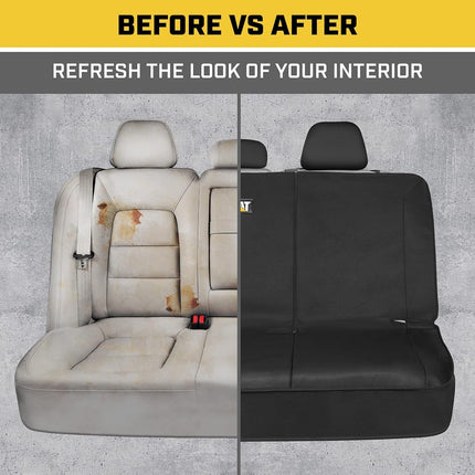 Caterpillar EasyFit Back Seat Cover for Cars Trucks SUV, Split Bench Rear Protector with Neoprene Padding, Water-Resistant Adjustable Dogs, Durable Interior Cover in Black