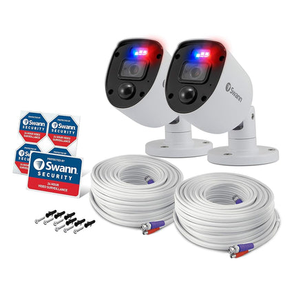 Swann Add-On DVR Bullet Security Cameras with Sensor Spotlights, Flashing Lights, 1080p Full HD Video, Indoor or Outdoor, Colour Night Vision plus True Detect Heat Motion Detection - 2 Pack, 1080SLPK2