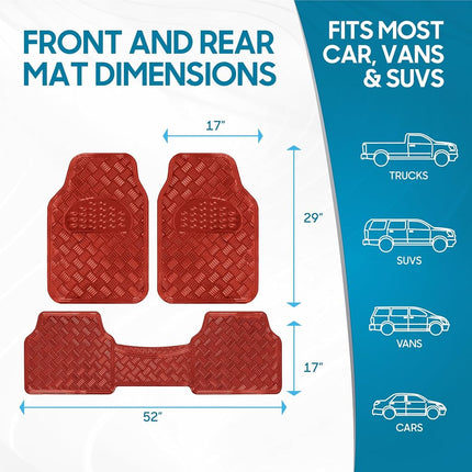 BDK Metallic Chrome Car Floor Mats All-Weather Universal Fit Automotive Floor Mats for Cars SUVs, Floor Mats for Trucks, Car Mats Full Set Front & Rear, Non-Slip Shiny Durable Heavy Duty - Red