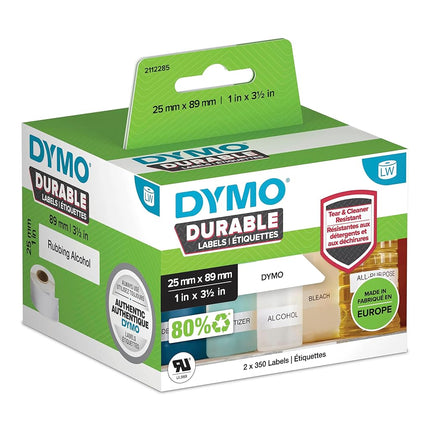 DYMO Original LabelWriter Durable Labels | 25mm x 89mm | White Poly | 2 Rolls of 350 (700 Self-Adhesive Labels) | High-Performance | for LabelWriter Label Makers