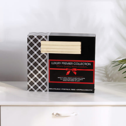 Elegant Comfort Lujoso juego de sábanas de microfibra de 4 piezas en caja de regalo, transpirable, suave, calidad de hotel premium 1500, bolsillo profundo y fácil ajuste, California King, crema