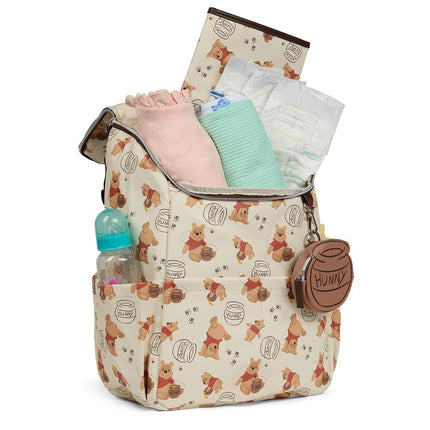 Disney Diaper Bag Backpack with Changing Pad Winnie the Pooh – 16” Nylon Baby Bag for Parents, Insulated Bottle Holders, Multiple Storage Pockets