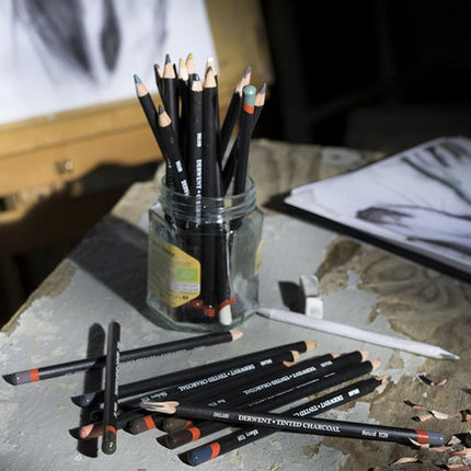 Derwent Tinted Charcoal Drawing Pencils, Drawing & Writing, Set Of 24, Watersoluble, Ideal For Blending & Smudging, Professional Quality, 2301691