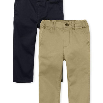 Pantalones chinos ajustados de The Children's Place para bebés y niños pequeños, color lino/azul marino, paquete de 2, 6-9 meses de EE. UU.