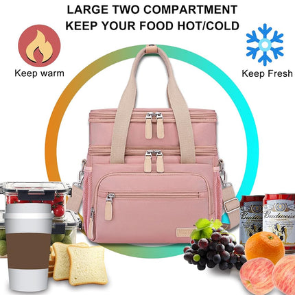 Weitars Lunch Bag for Women, Loncheras para Mujer, Leakproof Insulated Large Lunchbox Dual Compartment Lunch Box Adult for Work Beach Picnic Hiking (15L) (Pink)