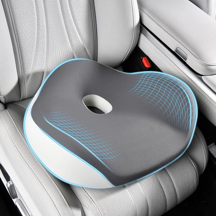FLORICH Car Seat Cushion for Driving, Memory Foam Seat Cushion for Car Office Chair, Ergonomic Office Seat Chair Cushion for Sciatica Pain Relief, Larger Car Seat Cushion for Trunk - Grey