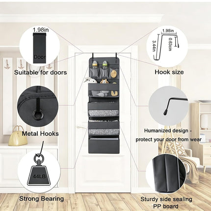 Organizador colgante Jay-Chi para puerta - Almacenamiento con 7 bolsillos grandes para armario, baño, cuarto de bebé, organizador con ventana de perspectiva, soporte de pared para ropa, juguetes, artículos diversos (gris)