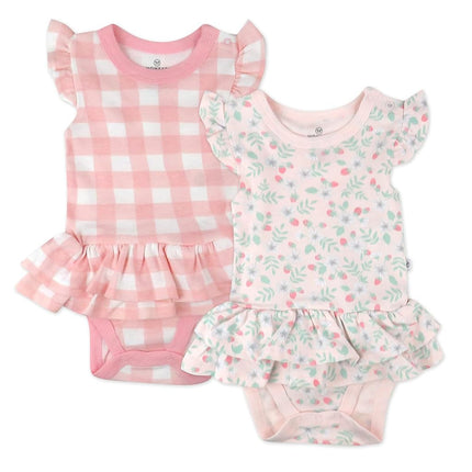 HonestBaby Multipack de conjuntos de mamelucos cortos y vestidos 100% algodón orgánico para bebés e infantes, niños, niñas, unisex, diseño de fresas, 6-9 meses