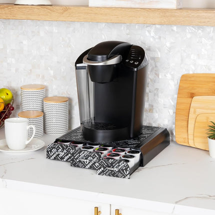 Mind Reader Single Serve Coffee Pod Organizer with 3 Drawers, 36 Pod Capacity, 31.1L x 34.3W x 6.4H cm, Black Print