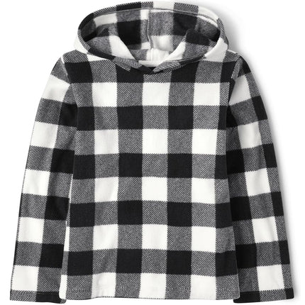 The Children's Place - Pull à capuche en molleton chaud pour filles, à carreaux noirs et blancs, TG