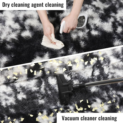 PAGISOFE Black White Grey Bedroom Rug 4x6 Ft, Soft Fluffy Fuzzy Plush Indoor Floor Area Rug for Living Room Kids Room Playroom Dorm Home Office Nursery Men Boys Room Decor Carpet Aesthetic