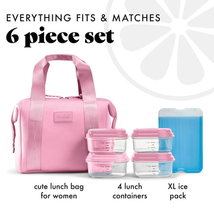 Bolsa de Almuerzo de Neopreno Fit & Fresh para Mujer, Bolsa de Almuerzo Aislada para Mujer para el Trabajo, Lonchera Grande Resistente a Desgarros y Manchas para Mujer con Contenedores y Hielo, Bolsa de Almuerzo Remi Lavable a Máquina, Rosa