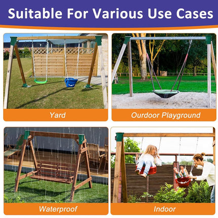 A-Frame Swing Set Brackets - DIY Swing Set Bracket for 4x4 Legs & 4x6 Beam, Installed on Wooden or Concrete Floors, Green (1 Middle Bracket +2 Bases)