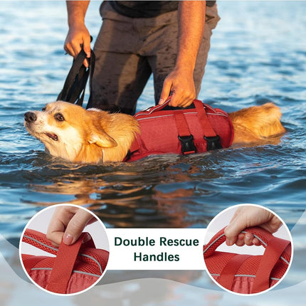 Kuoser Dog Life Jacket High Flotation Reflective Dog Life Vest Red,L