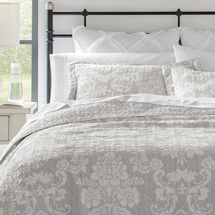 Laura Ashley Cotton Reversible Bedding with Matching Shams, Lightweight Home Decor Ideal for All Seasons, Venetia Grey, Twin Quilt