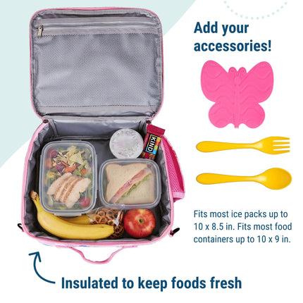 Wildkin Kids ECO rPET Insulated Lunch Box – Keeps Food Hot or Cold, Easy-Clean Lining, Mesh Pockets & BPA-Free – Boys & Girls, Ideal for School, Travel & Daycare – Pink Floral