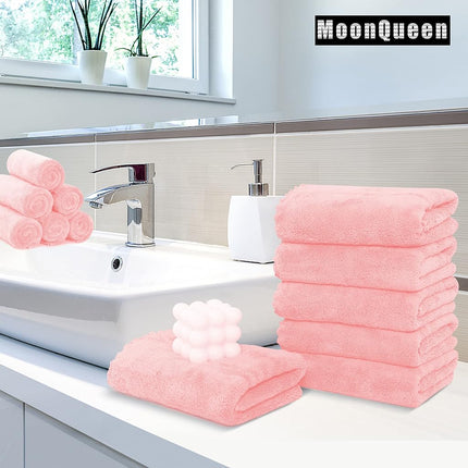 MOONQUEEN 18 Pack Premium Hand Towels - Quick Drying - Microfiber Coral Velvet Highly Absorbent Towels - Multipurpose Use as Hotel, Bathroom, Shower, Spa, Hand Towel 16 x 28 inches (Pink)