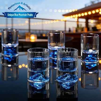 DUJUST 【2026 New Design】 Blue Mountain Shot Glasses (1.5oz), Crystal Shot Glass Set Decorated with Blue Mountain, BPA-Free & Lead-Free, Perfect for Décor & Collection, Gift Choices - 6 pcs
