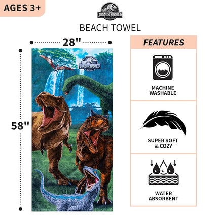 Toalla de playa supersuave de algodón para niños Franco, 147 cm x 71 cm, Jurassic World Dominion