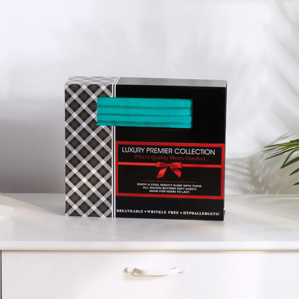 Elegant Comfort Luxurious Microfiber GIFT BOX 4-Piece Bedding Sheet Set, Breathable, Soft 1500 Premium Hotel Quality, Deep Pocket and Easy Fit, Cali King, Turquoise