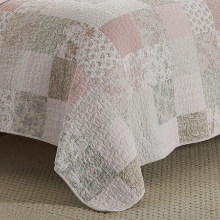 Laura Ashley - Twin Quilt Set, Reversible Cotton Bedding with Matching Sham, Patchwork Inspired Home Decor (Celina Patchwork Pink/Sage, Twin)