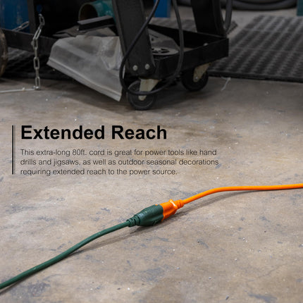 GE 81703 Rallonge extérieure de 24,4 m avec mise à la terre, 3 broches 16 AWG, câble extérieur long certifié ETL, orange GE