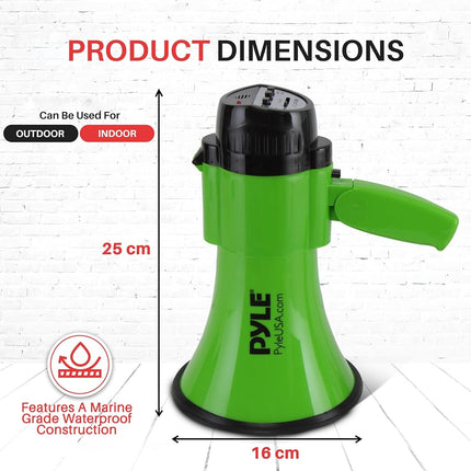 Pyle 30W Megaphone Bullhorn Speaker – Portable Handheld PA System with Siren Alarm & Voice Mode, Adjustable Volume, Battery Powered Loudspeaker with 730m Range – Green