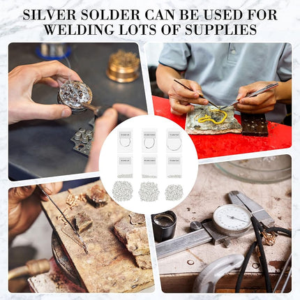 Sadnyy 330 Pcs 3 Grams Silver Jewelry Solder Chip and 3 Pcs Soft Medium Hard Silver Solder Wires, Ultra Tiny Medium Density Precut Chips Easy Welding Equipment for Jewelry Making 2 x 2 mm (E, M, H)