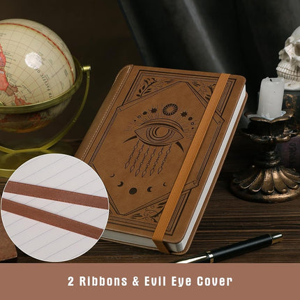 TIEFOSSI Lined Journal Notebook for Women Men, Leather Journal with Pen, A5 Evil Eye Hardcover Notebook for Work, Journaling, Travel & School, 100 GSM Thick Paper, 320 Numbered Pages, 15.8 x 21 cm