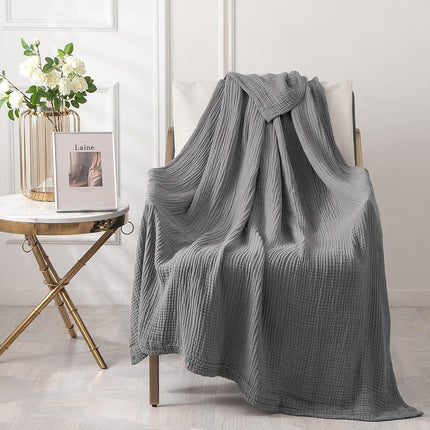 EMME, 100% Cotton Muslin Blanket 6 Layers for Adults and Children, 55 x 75 inches, Lightweight, Soft and Breathable for All Seasons, Pre-shrunk Gauze Blanket, Grey