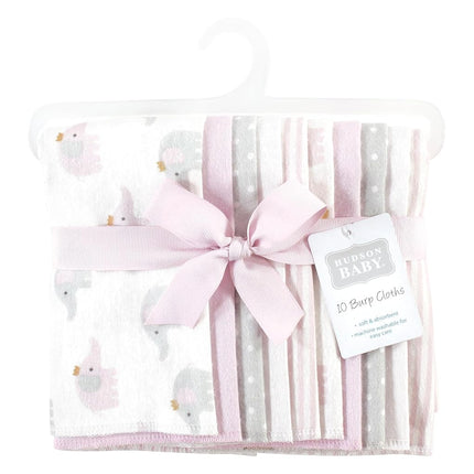 Hudson Baby Unisex Baby Cotton Flannel Burp Cloths, Lilac Elephants 10 Pack, One Size