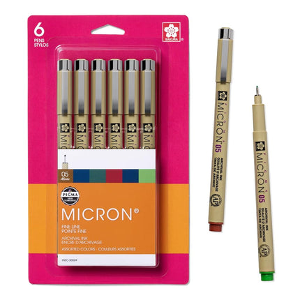 SAKURA 0.45 mm Pigma No.05 Micron Pens, Pack of 6,