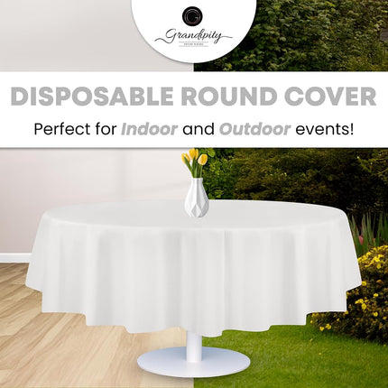 White 84" Round 12 Pack Premium Disposable Plastic Tablecloth 84 Inch Round Table Cover by Grandipity