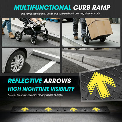 DNA MOTORING 2pcs 5.5" Rise Rubber Arrow Curb Ramp Heavy Duty Loading Threshold Ramp 37.4 in L x 13.8 in W x 5.5 in H for Loading Dock, Warehouse, Wheelchair, Motorcycles, Cars, TOOLS-00651