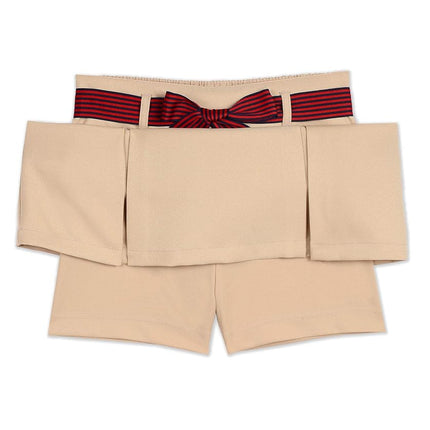 Nautica Girls' School Uniform Pleated Pull-on Scooter Skirt with Undershorts, Knit Waistband, Wrinkle & Fade Resistant, Khaki/Striped Belt, 4