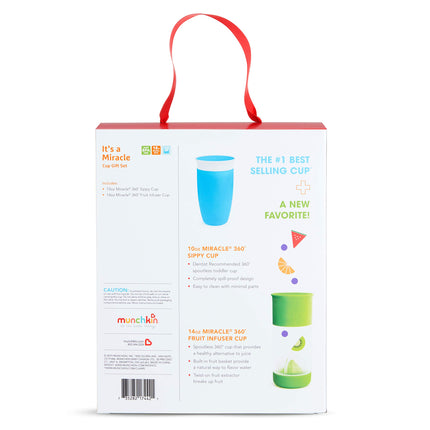 Munchkin® It's a Miracle! 360 Sippy Cup Gift Set, Includes 10oz Miracle® Cup and 14oz Miracle Fruit Infuser, Blue/Green